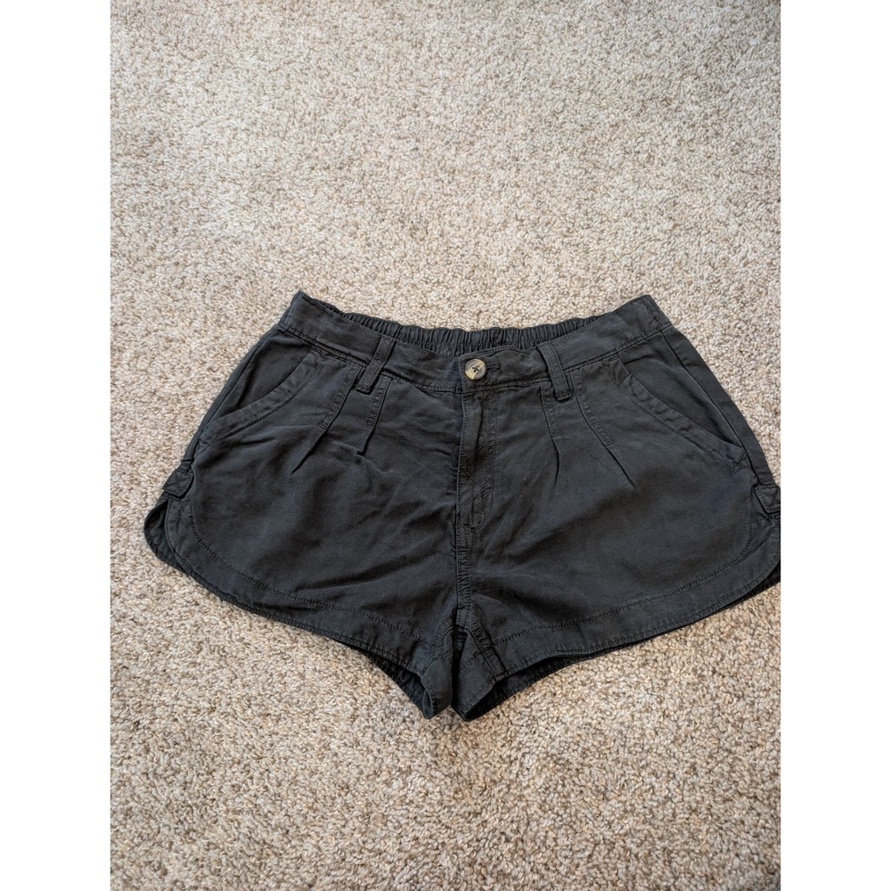 Aerie Black Linen Blend Dolphin Hem Pleated Shorts Womens Size Medium